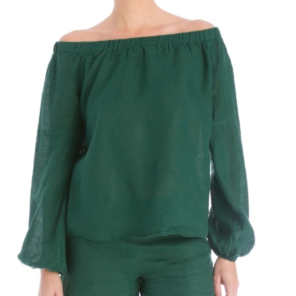 Off Shoulder Emerald Green Women's Top HARD TAIL NEW XL Cotton Linen Coquette